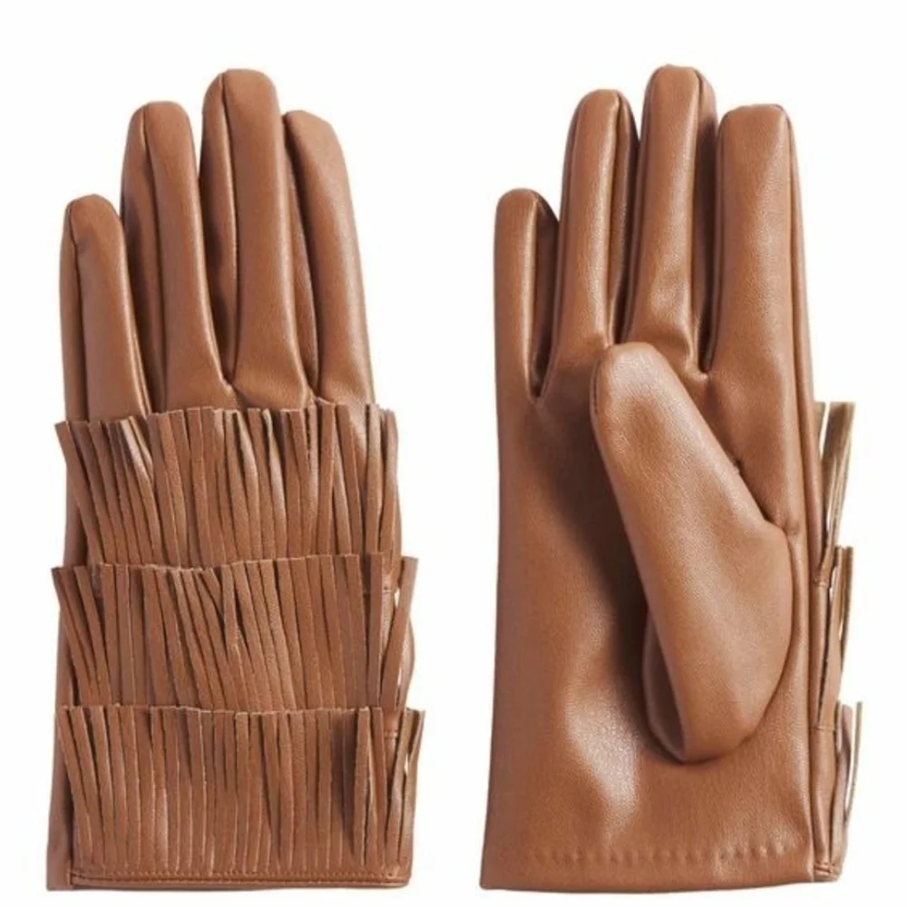Mudd Tan Fringed Faux Leather Gloves